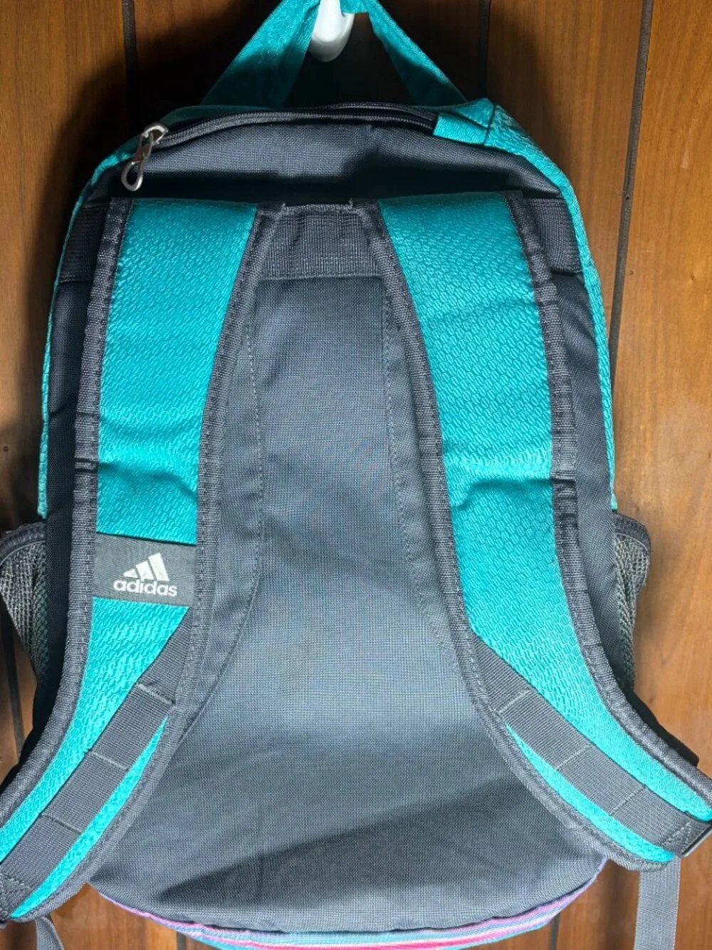 Adidas Stratton III Backpack Teal/Gray/Rainbow Bottom 4 Zipper Compartments EUC - Picture 3 of 10